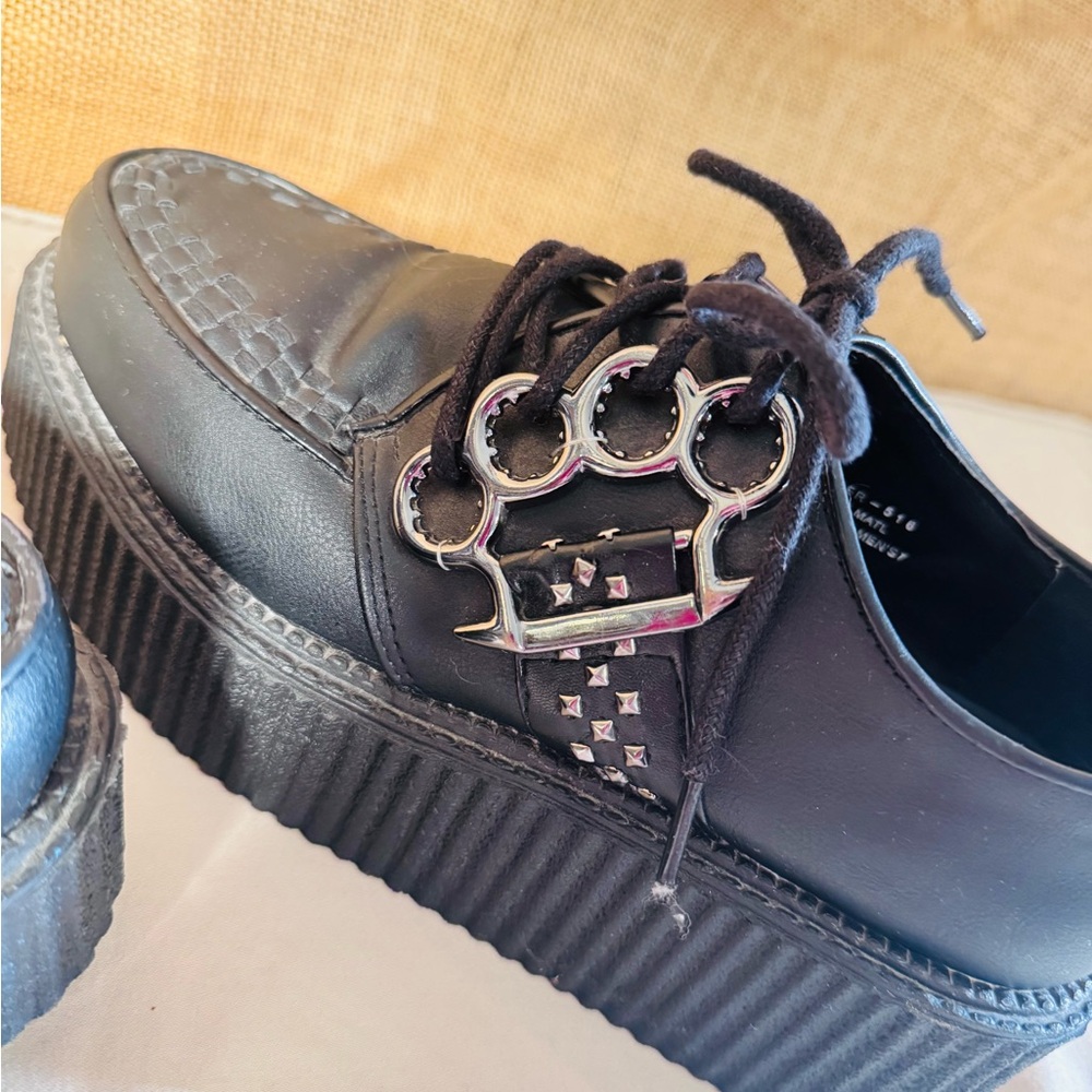 Demonia Black Creeper Shoes with Silver brass knuckles
